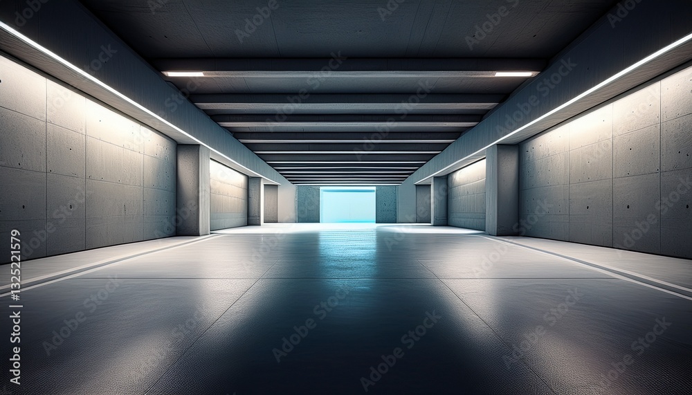 Obraz premium modern empty concrete parking garage with bright lighting and structural design