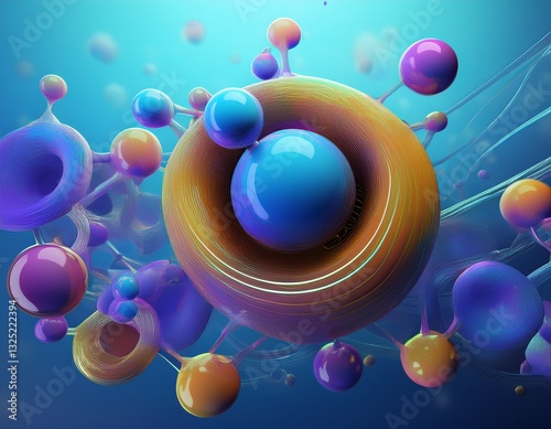 3d floating colored metaballs on blue background concept of modern organic chemistry and biological sciences futuristic abstract 3d shapes art background n