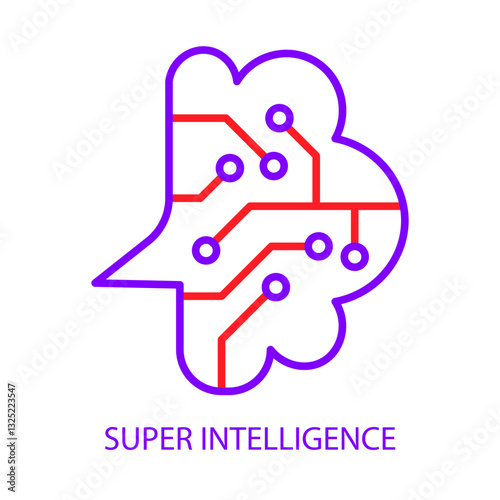 Super Intelligence – Brain with Circuits Representing Advanced AI Capabilities with Editable Stroke