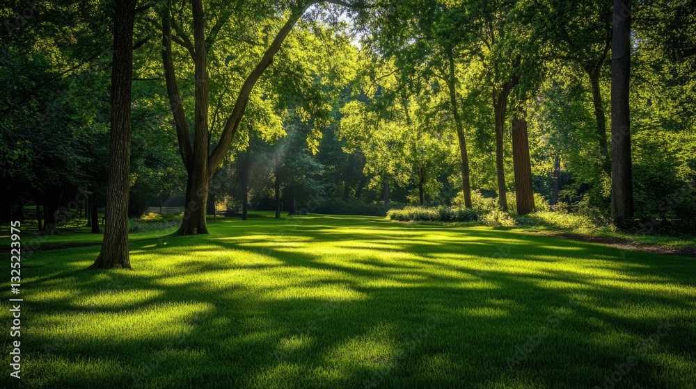 Sun Dappled Forest Path Lush Green Grass Sunlight Sun Dappled Forest Path Lush Green Grass Sunlight