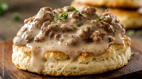 Sausage Gravy Biscuit A fluffy biscuit smothered in rich, peppered sausage gravy