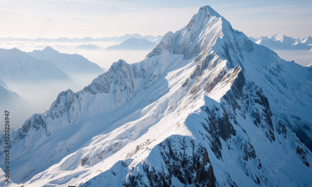 Fototapeta premium Winter landscape of swiss alps mountains summit, sharp and beautiful mountains