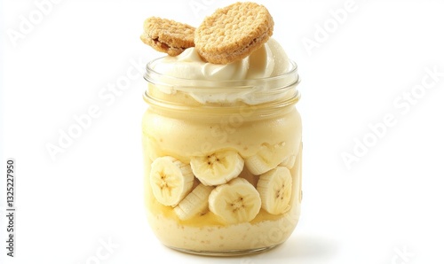 Delicious Layered Banana Pudding in a Jar with Crunchy Cookies on Top - A Perfect Dessert for Any Occasion!