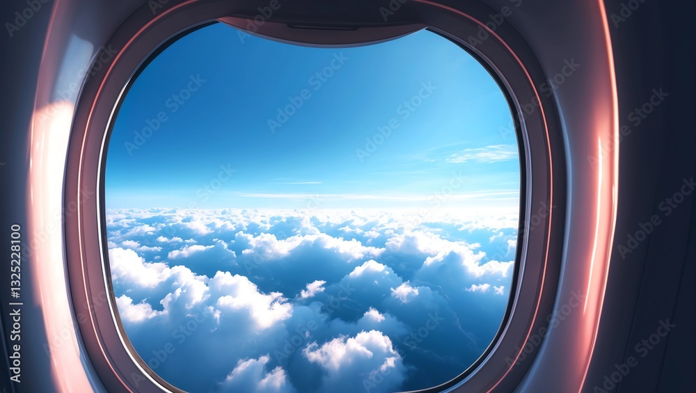 Airplane window. Mountain and clouds view Airplane window. Mountain and clouds view