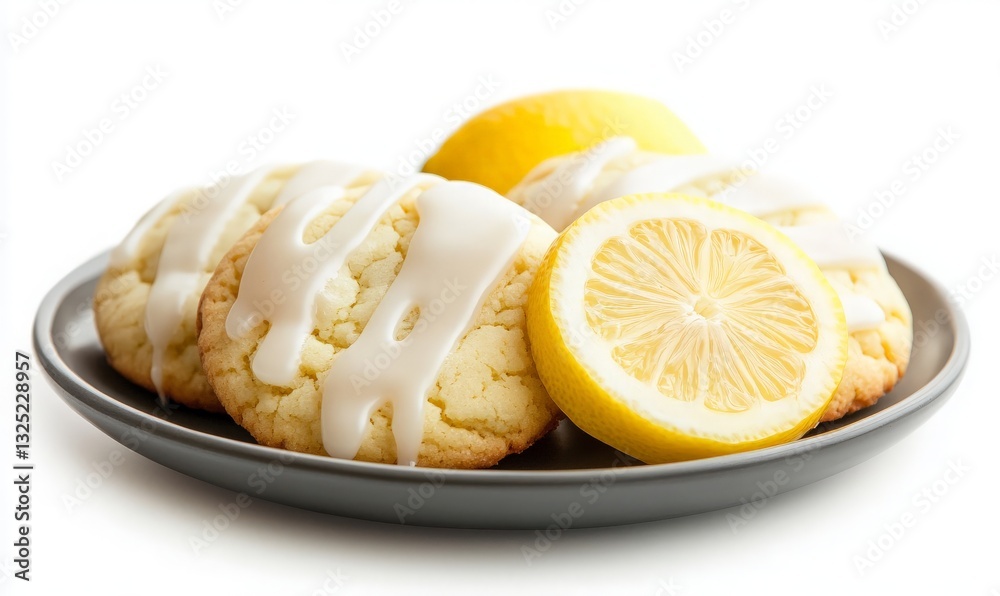 Delicious Lemon-Glazed Cookies Decorated with Fresh Lemon Slices on a Beautiful Plate, Perfect for a Sweet Treat or Dessert Table. Delicious Lemon-Glazed Cookies Decorated with Fresh Lemon Slices on a Beautiful Plate, Perfect for a Sweet Treat or Dessert Table.