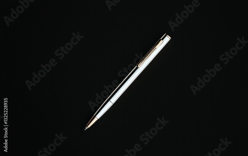 White pen with rose gold accents on a black background. The pen is positioned diagonally, creating a simple yet elegant image