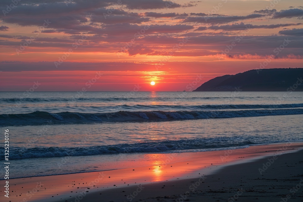 Serene Sunset Over a Tranquil Beach at Dusk Serene Sunset Over a Tranquil Beach at Dusk