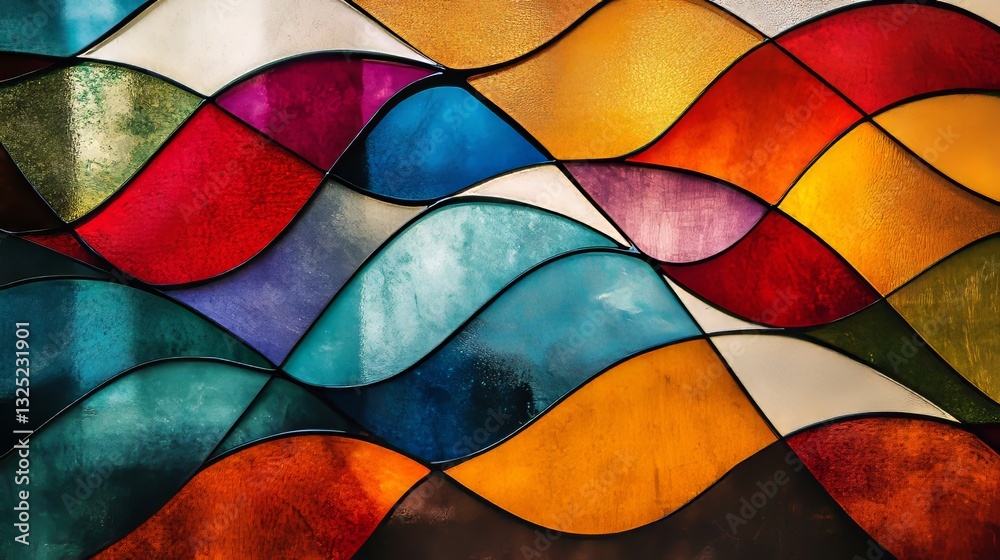 Fototapeta premium Vibrant Glass Wave Design in Geometric Abstract Patterns 