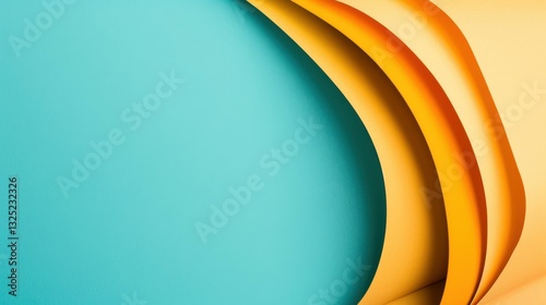 Two vibrant color papers in light blue and bright yellow create an eyecatching geometric flat lay, perfect for design projects.