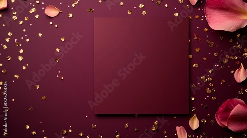 Luxurious Valentine's Day Greeting Card Template with Deep Burgundy Background and Gold Confetti Accents 
