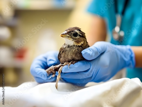 Veterinarian Providing Avian Medical Care to Injured Bird at Wildlife Rescue Clinic