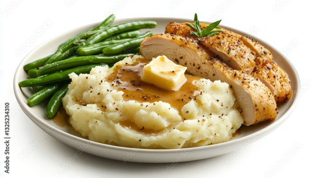 Delicious Plate of Grilled Chicken Served with Creamy Mashed Potatoes and Fresh Green Beans ? A Perfect Meal for Any Culinary Occasion Delicious Plate of Grilled Chicken Served with Creamy Mashed Potatoes and Fresh Green Beans ? A Perfect Meal for Any Culinary Occasion