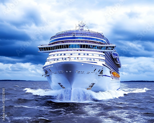 Majestic cruise ship sailing on a stormy sea