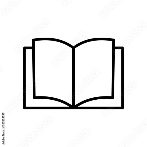 Open book symbol. Knowledge reading icon. Simple black outline. Vector page shape.