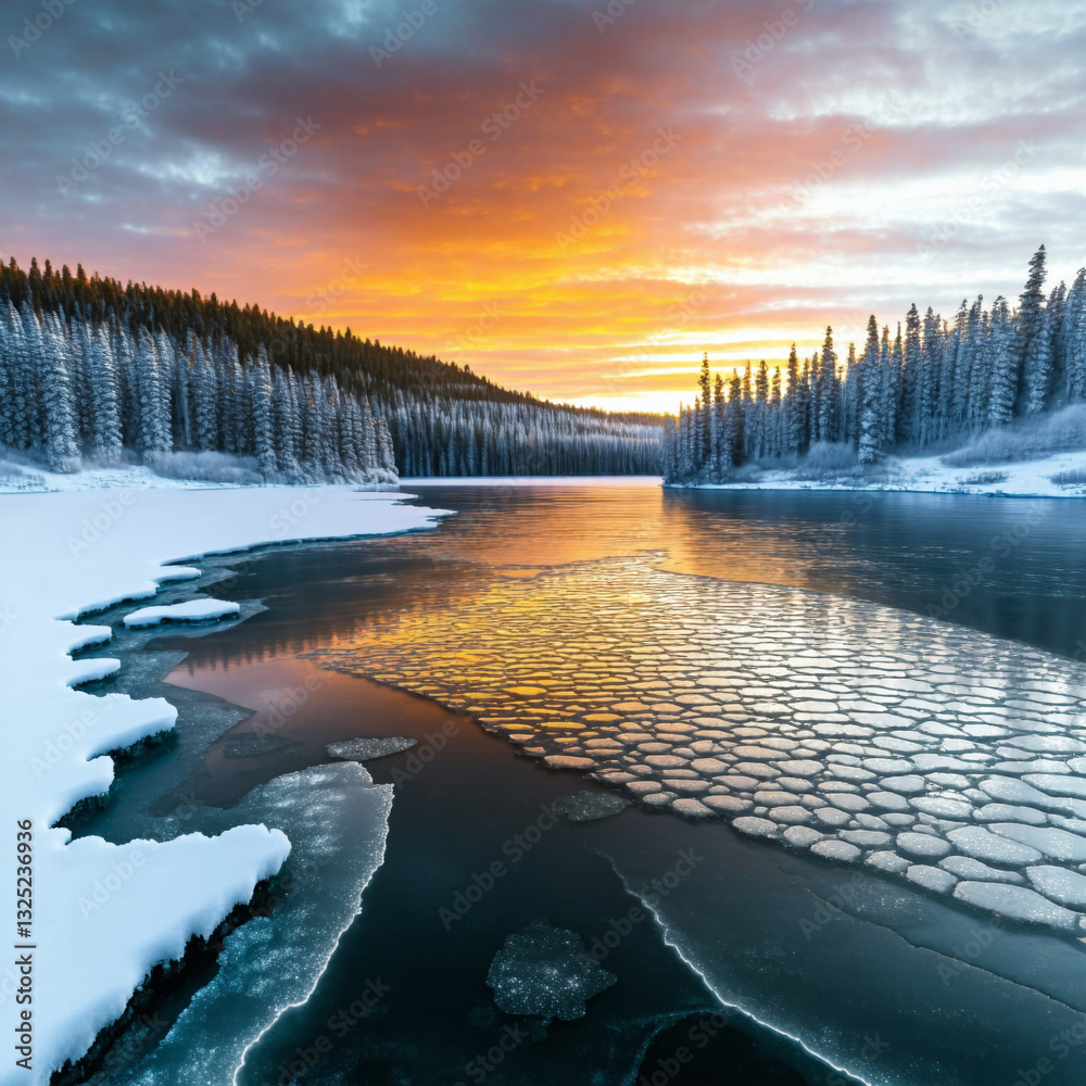 Obraz premium Frozen Lake at Sunset