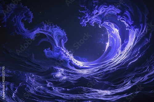 Surreal Indigo Light Swirling in a Deep Void Space