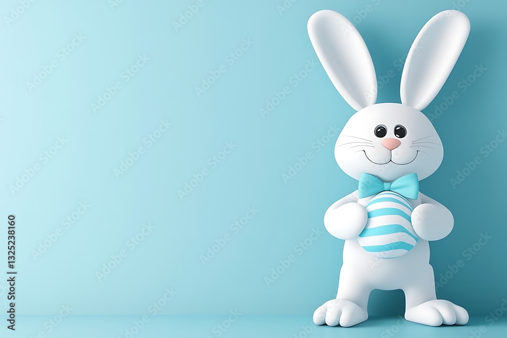 Obraz premium Easter bunny holding egg, light blue background