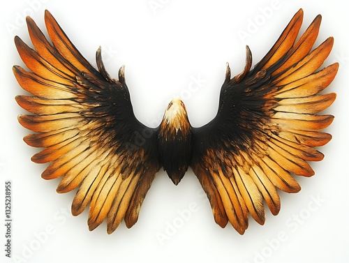 A symmetrical artwork showcasing a detailed carving of an eagle with outstretched wings photo