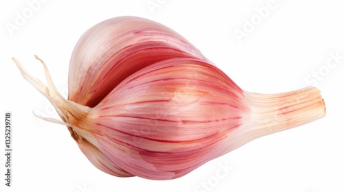 Fresh cloves of garlic, isolated on a white background, showcasing their natural texture and vibrant color.