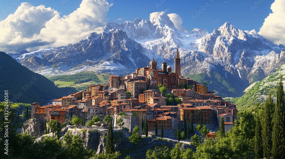 Obraz premium Scenic View of San Vito di Cadore with Majestic Mount Antelao in Belluno