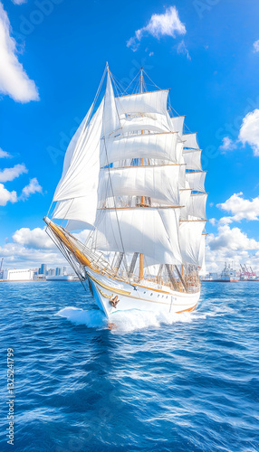 Majestic sailing ship on azure waves under a vibrant sky