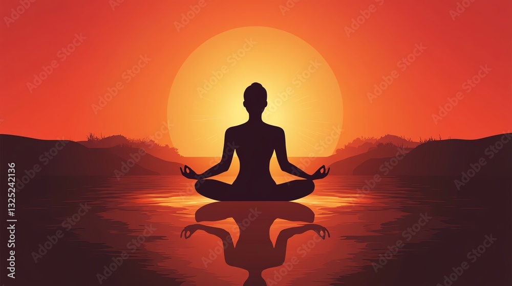 Calm Meditation on Water at Sunset Creating a Serene Atmosphere and Reflection Calm Meditation on Water at Sunset Creating a Serene Atmosphere and Reflection
