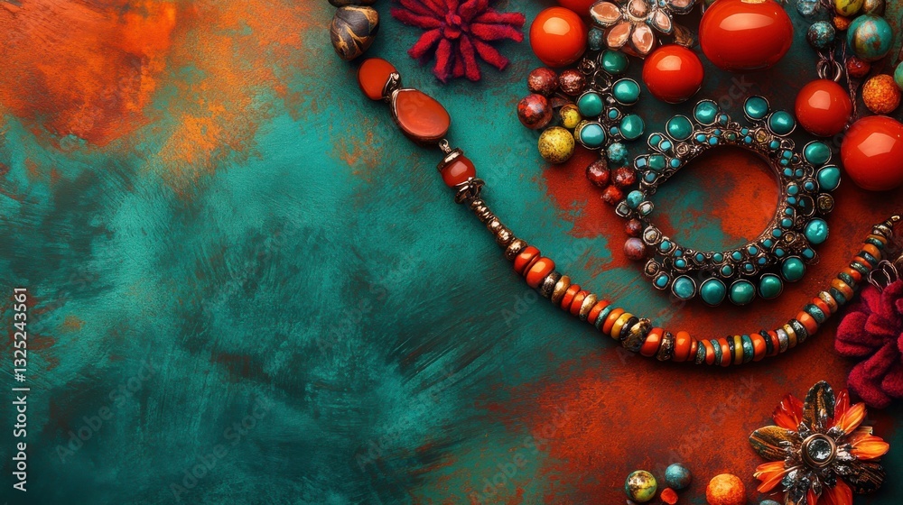 Naklejka premium Vibrant Accessories on Textured Surface with Dramatic Angles