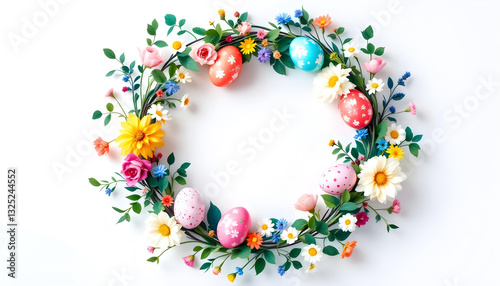 Floral Easter Wreath with Colorful Eggs: Spring Holiday Design - high Quality Premium collection