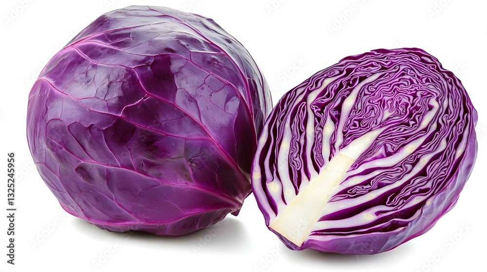 Whole red cabbage and half isolated on white Whole red cabbage and half isolated on white