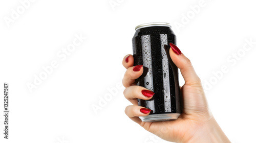 Wallpaper Mural Woman hand holding a black aluminum can with condensation on transparent background Torontodigital.ca