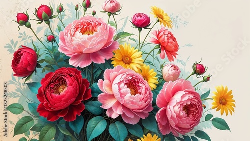 Vibrant blooming vintage garden flower 