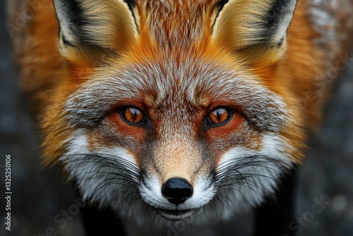 Close-Up of a Red Fox with Intense Orange Eyes and Expressive Features photo