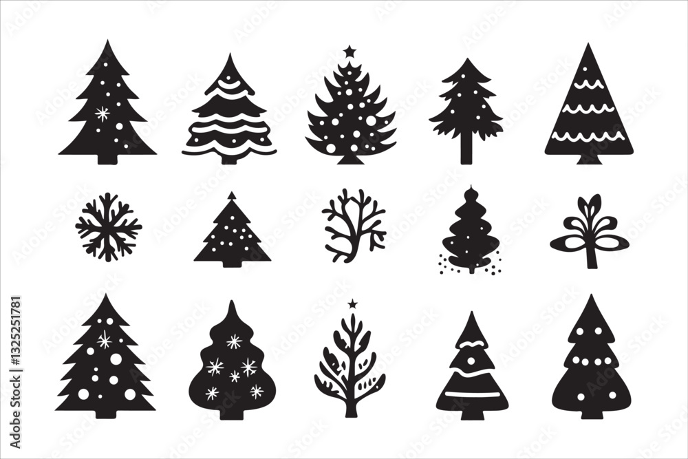 Obraz premium Decorative Christmas Tree Vector Set 