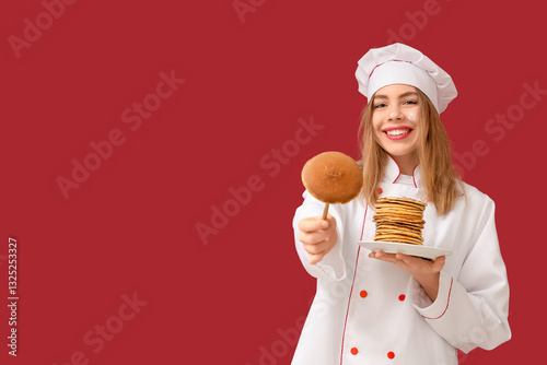 Beautiful young female chef...