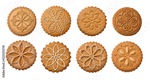 Set of top view, single Aachener Printen, traditional German gingerbread, isolated on white transparent background, high detail cutout, crisp edges, authentic texture, perfect for commercial use photo