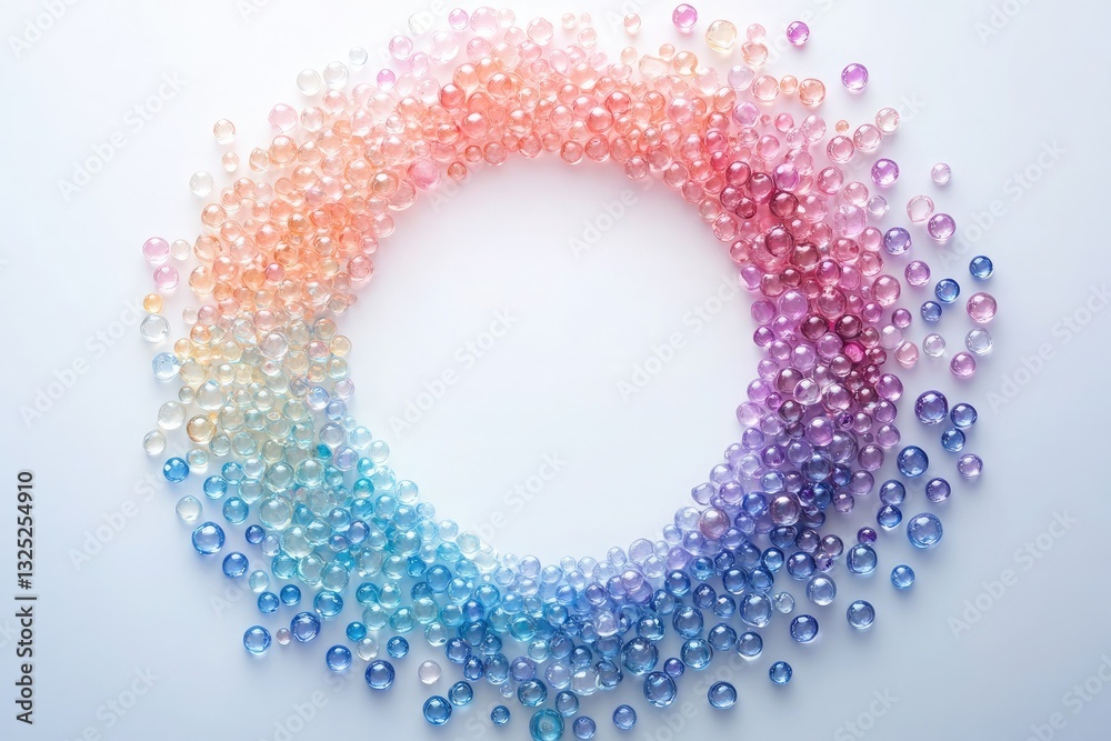 Pastel Colored Spheres Arranged in a Circle on White Background Forming a Rainbow Gradient Pastel Colored Spheres Arranged in a Circle on White Background Forming a Rainbow Gradient