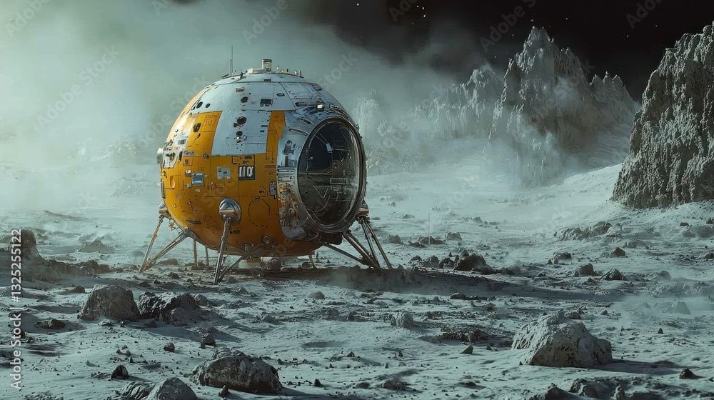 Obraz premium Lunar lander on alien planet surface.