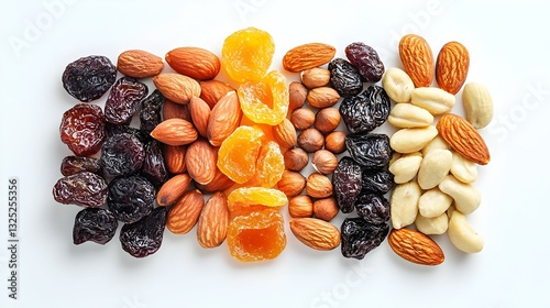 Fototapeta Naklejka Na Ścianę i Meble -  Different dried fruits and nuts on white