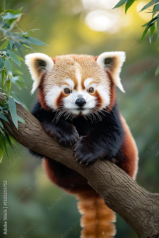 Adorable Red Panda on Tree Branch Adorable Red Panda on Tree Branch