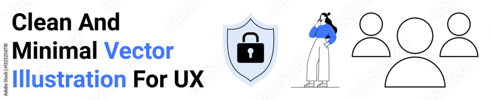Security shield highlighting data protection, a female figure symbolizing user interaction, and user avatars for inclusivity. Ideal for privacy, safety, UX, teamwork, collaboration, online identity Security shield highlighting data protection, a female figure symbolizing user interaction, and user avatars for inclusivity. Ideal for privacy, safety, UX, teamwork, collaboration, online identity
