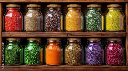 Wallpaper Mural Well-organized shelf filled with diverse jars of beans showcasing a colorful array of legumes for cooking and nutrition Torontodigital.ca
