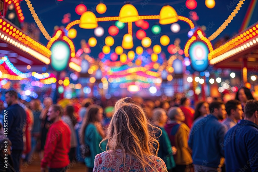 Vibrant Colorful Carnival Backdrop with Festive Lights and Joyful Crowds Celebrating Life and Excitement