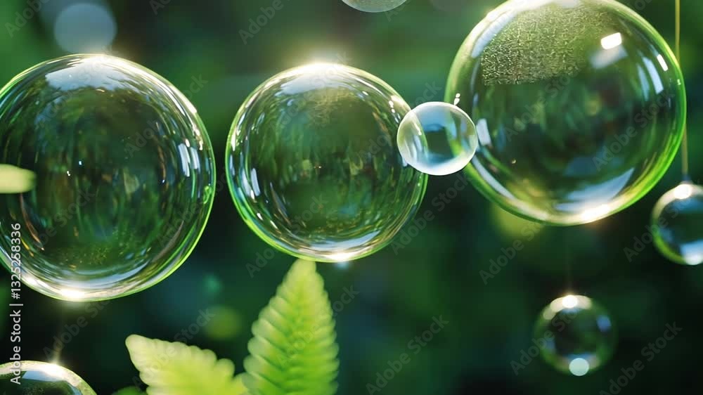 Floating iridescent soap bubbles gently drift in sunlit garden environment footage