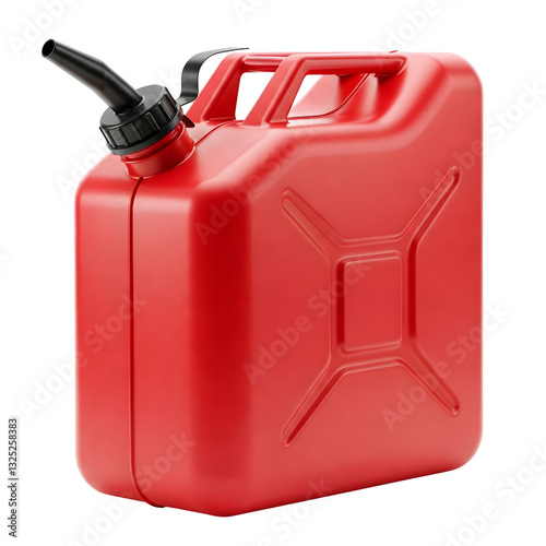 Red Plastic Jerry Can with Black Spout on Transparent Background