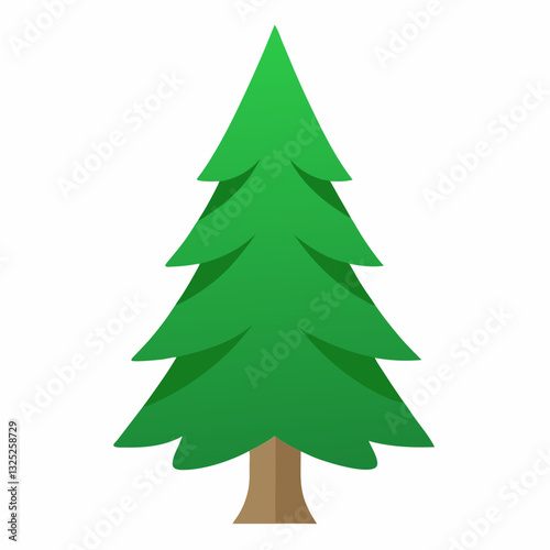 This is a stylized illustration of a coniferous tree, likely a fir or spruce, against a white background. The tree is a vibrant green, with a classic conical shape. Its branches are layered, creating 