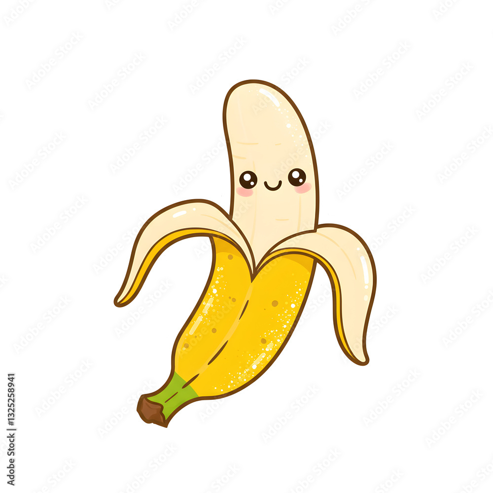 Cute Kawaii Banana with Smiley Face and Sparkly Peel on Transparent Background
Cute Kawaii Banana with Smiley Face and Sparkly Peel on Transparent Background