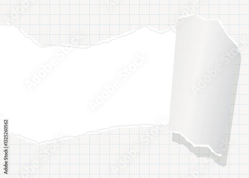 破れた方眼用紙の背景フレーム、グリッド、ノート