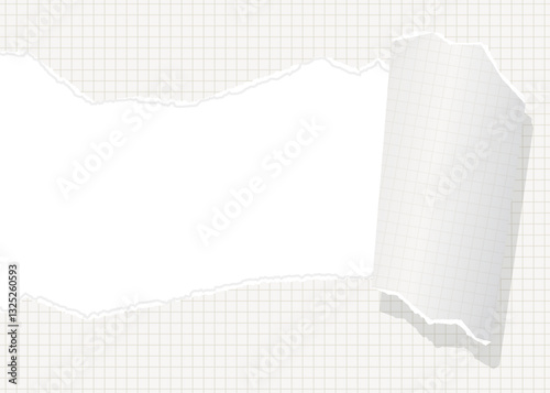 破れた方眼用紙の背景フレーム、グリッド、ノート