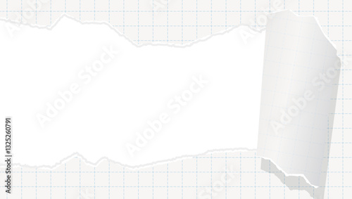 破れた方眼用紙の背景フレーム、グリッド、ノート