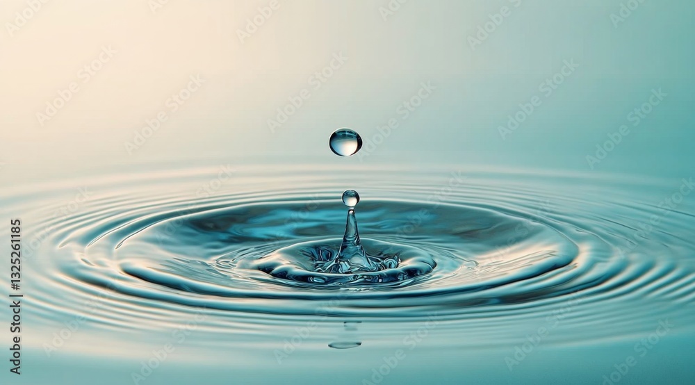 Close-Up of a Water Droplet Creating Ripples in Calm Water Surface with Soft Gradient Background Highlighting Serenity and Tranquility Close-Up of a Water Droplet Creating Ripples in Calm Water Surface with Soft Gradient Background Highlighting Serenity and Tranquility
